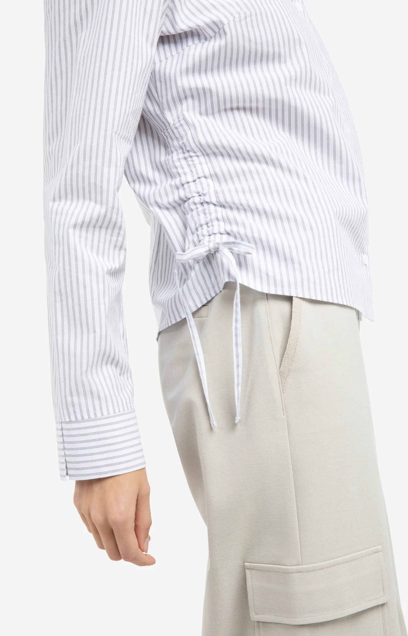 Fitted Blouse with Side Drawstrings in Iron Grey Dessin