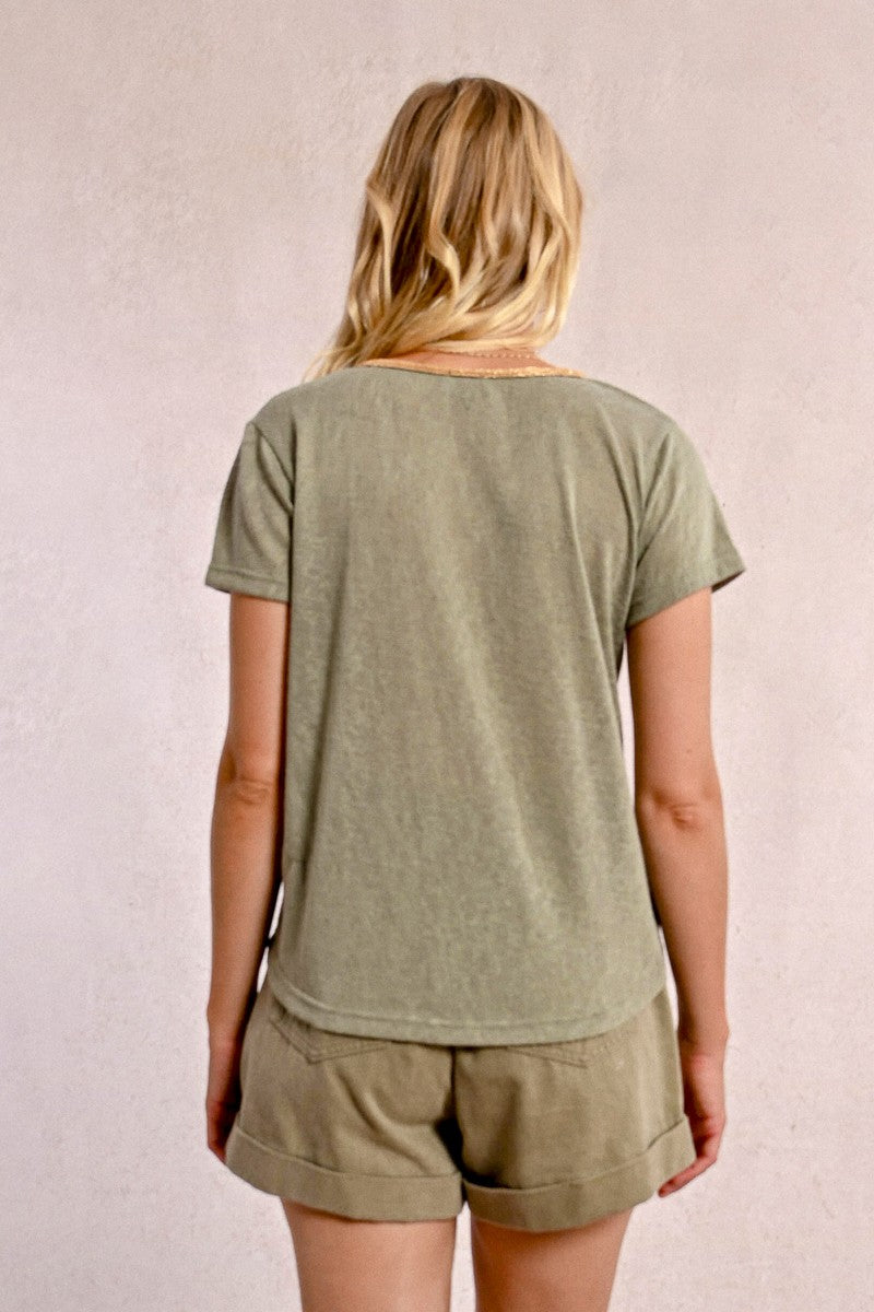 Flowy Knitted Tee in Light Khaki