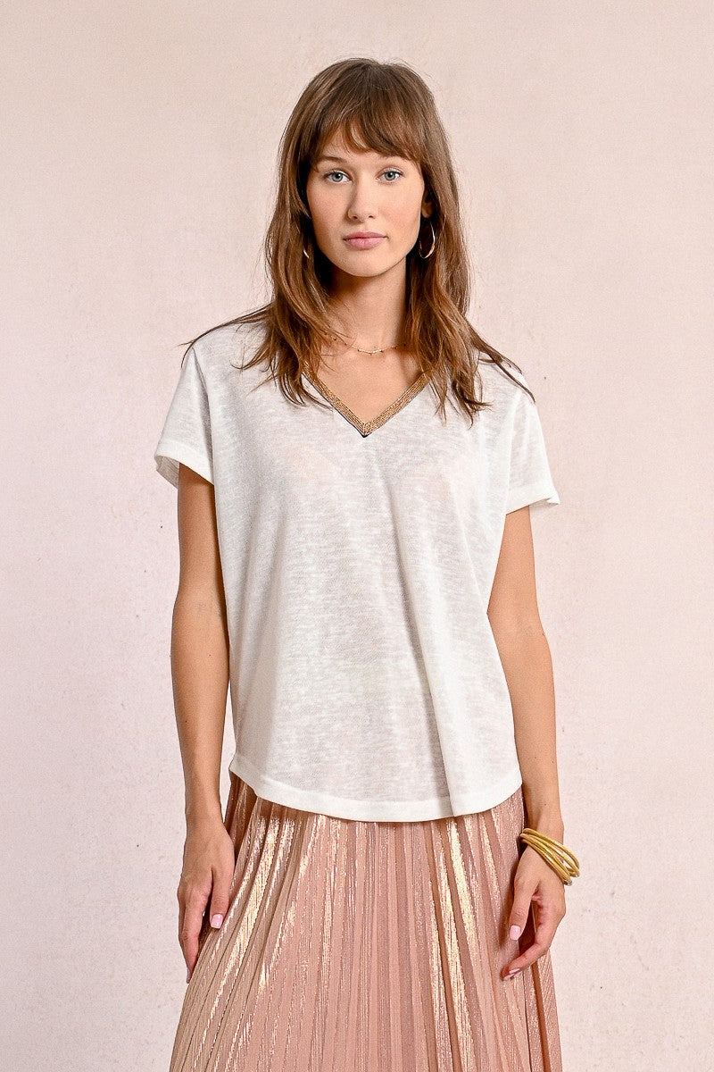 Flowy Knitted Tee in Off-White