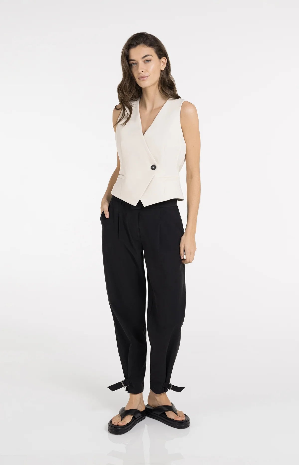 Asymmetrical Gilet in Cloud Creme White
