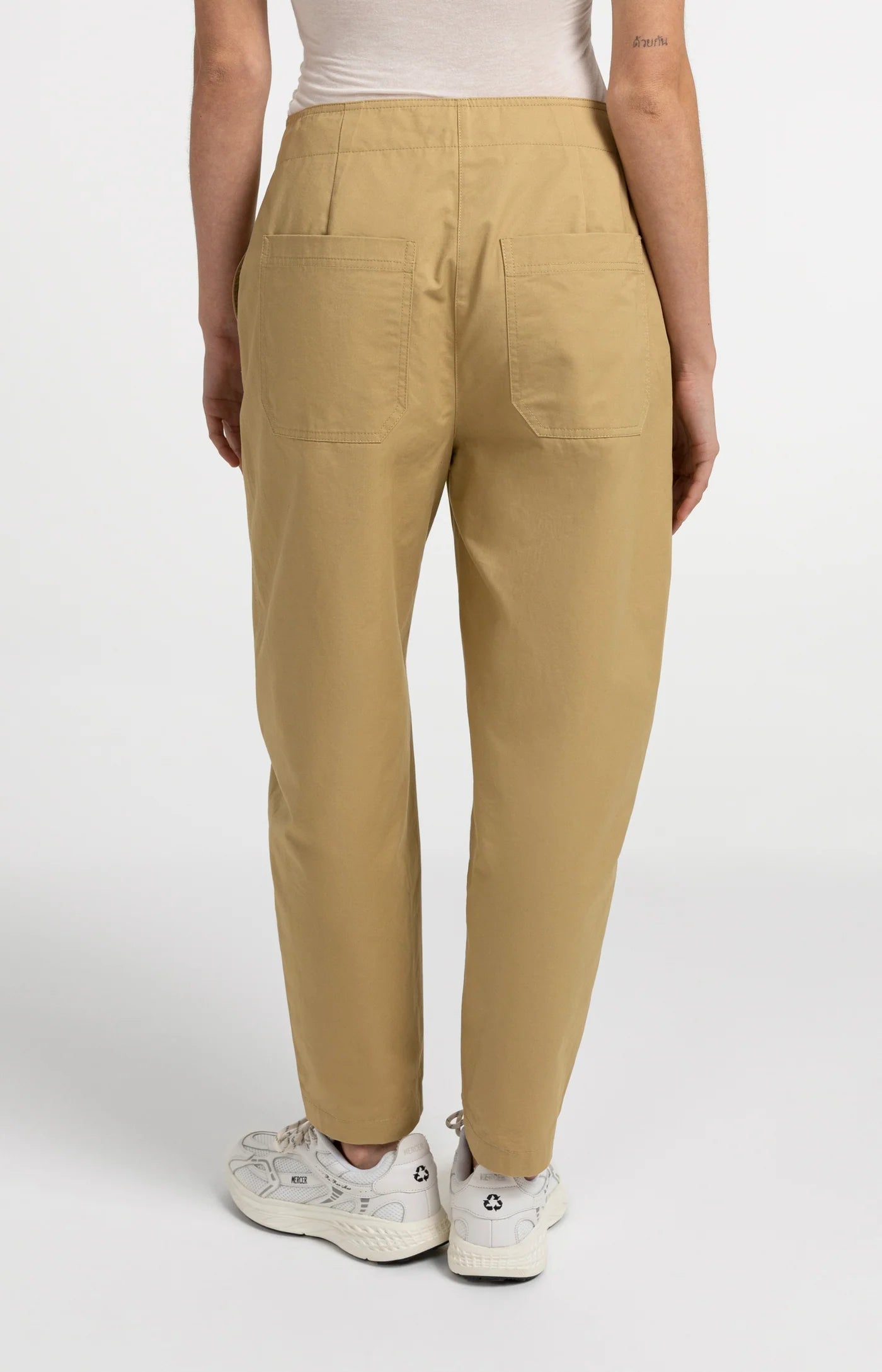 High-Waist Barrel-Leg Trousers Button Detail in Safari Brown