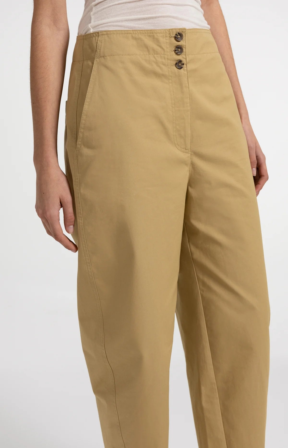 High-Waist Barrel-Leg Trousers Button Detail in Safari Brown