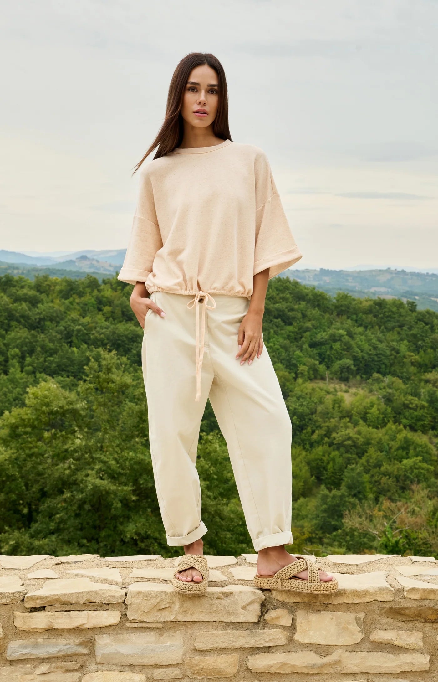 High Waist Barrel Trousers in Warm Dust Sand