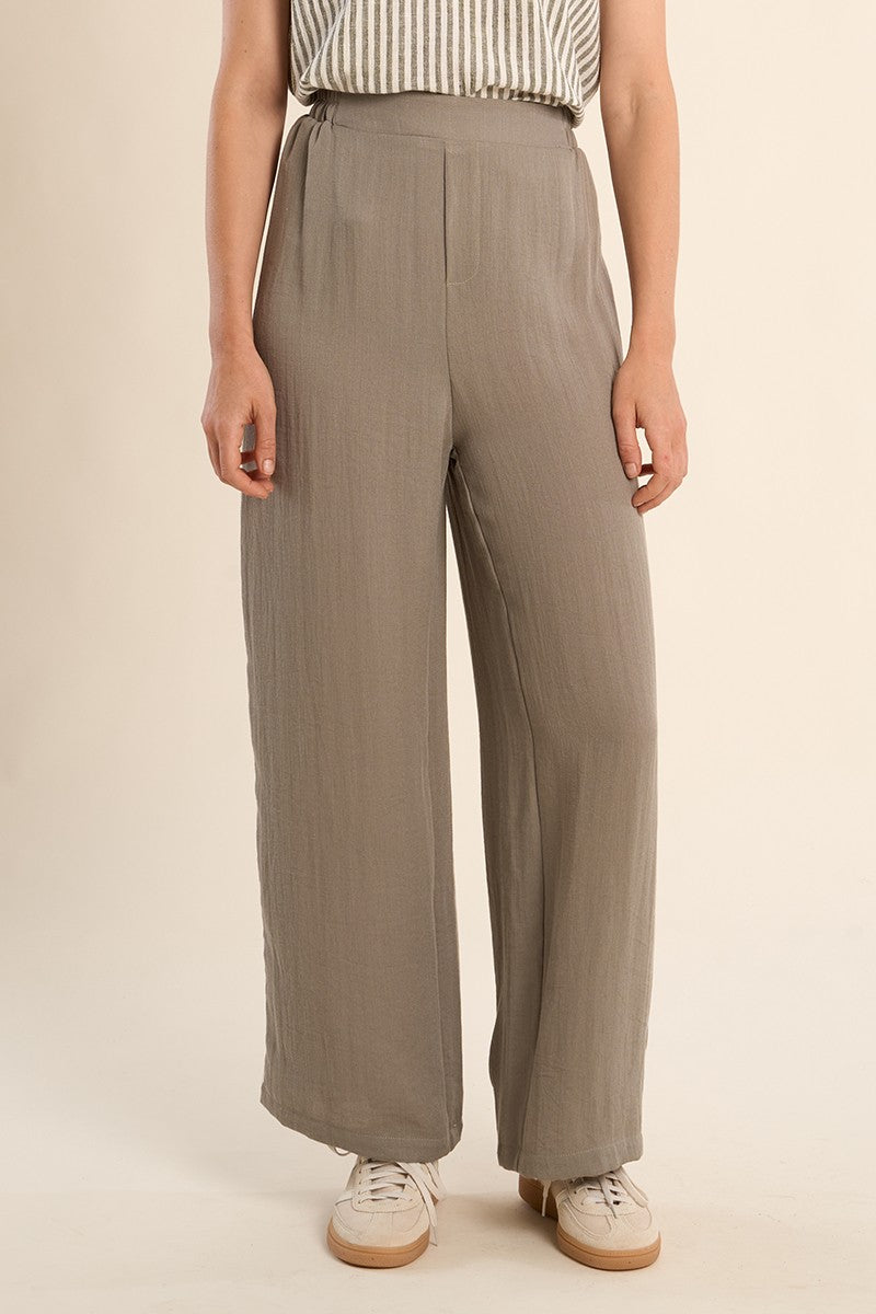 High Waisted Flared Trouser in Light Khaki