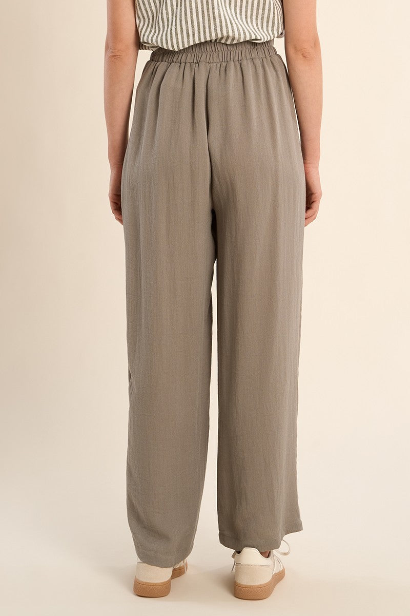 High Waisted Flared Trouser in Light Khaki