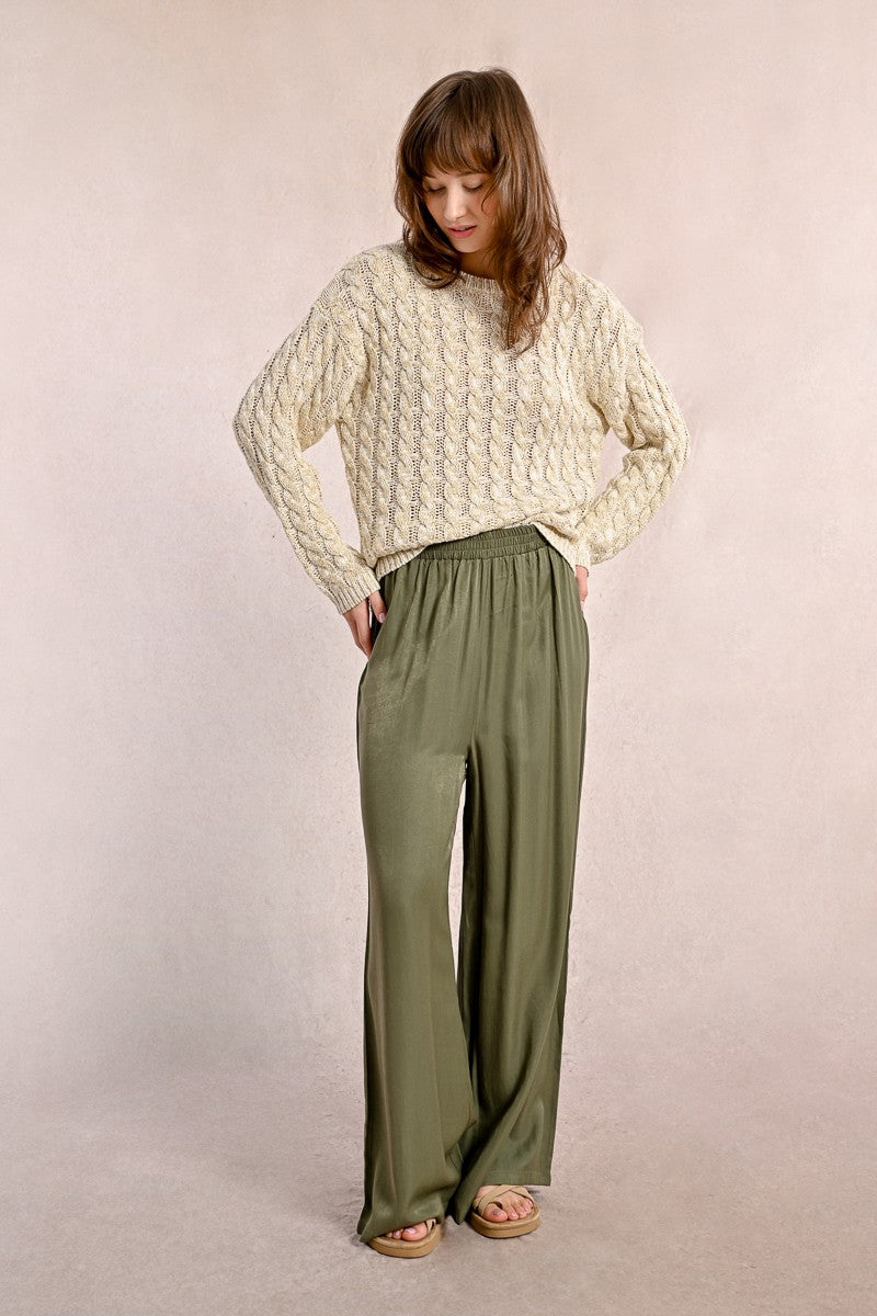 High Waisted Fluid Trousers in Khaki