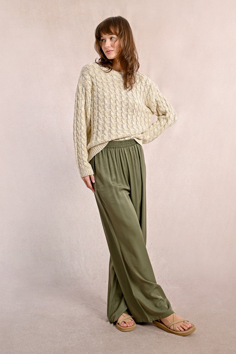 High Waisted Fluid Trousers in Khaki