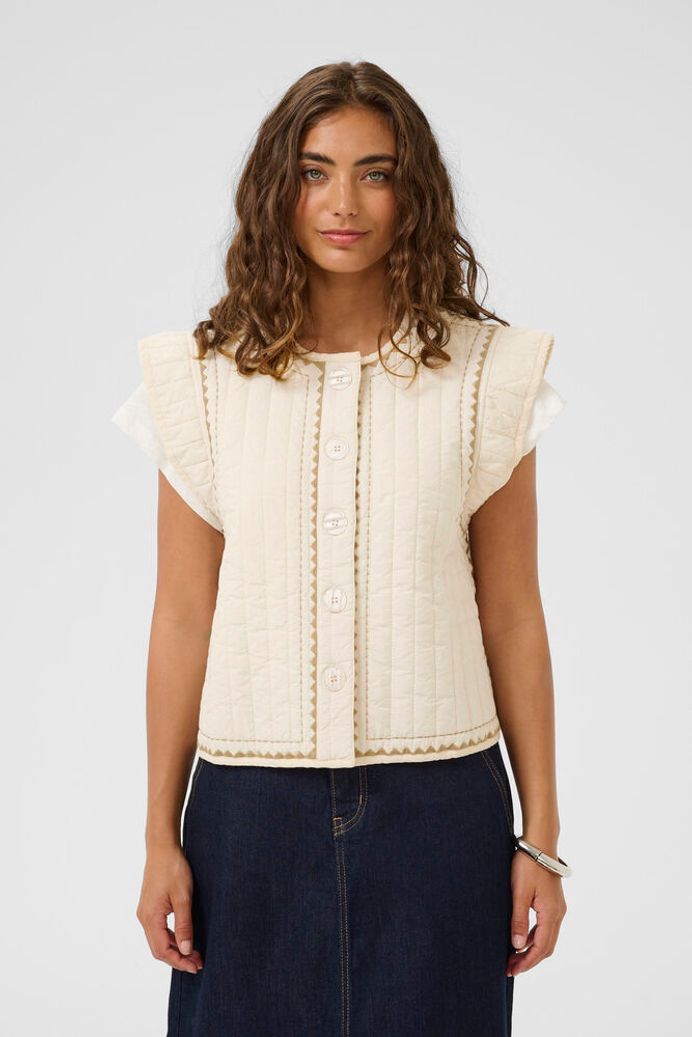 Berglind Embroidered Waistcoat in Whitecap