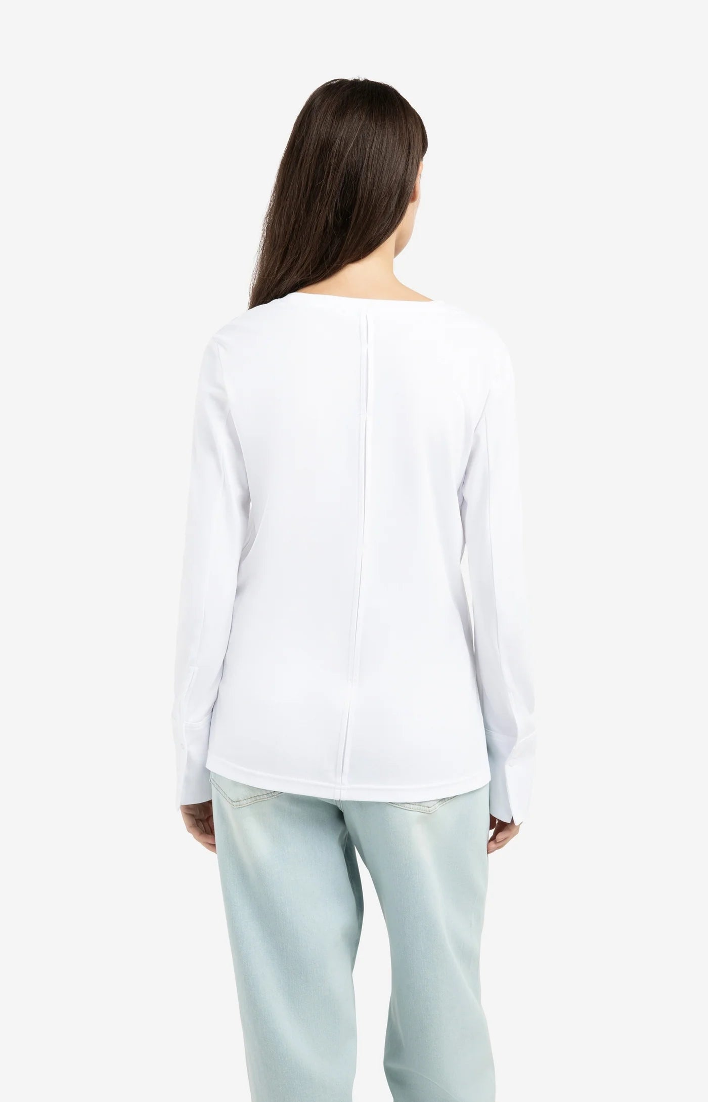 Jersey Top with Long Sleeves and Woven Cuffs in Pure White