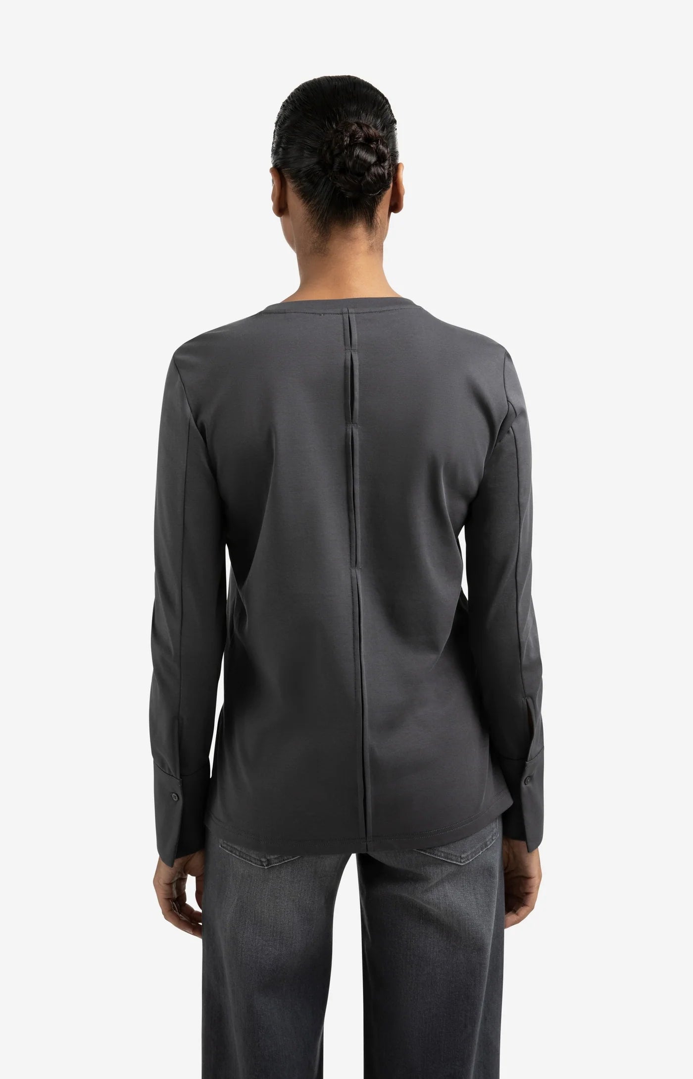 Jersey Top with Slit Detail in Oyster Black