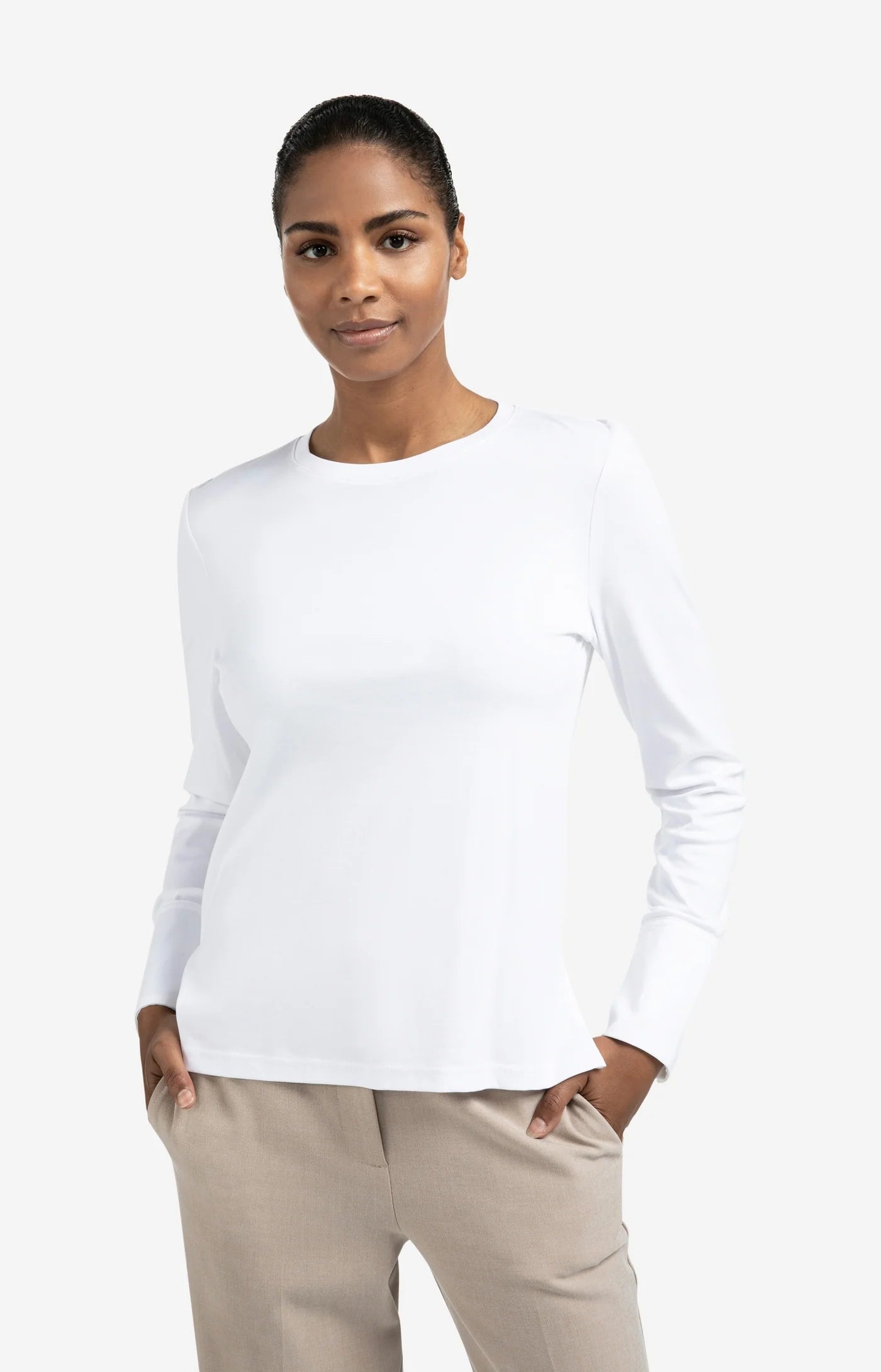 Long Sleeve Jersey Top in White