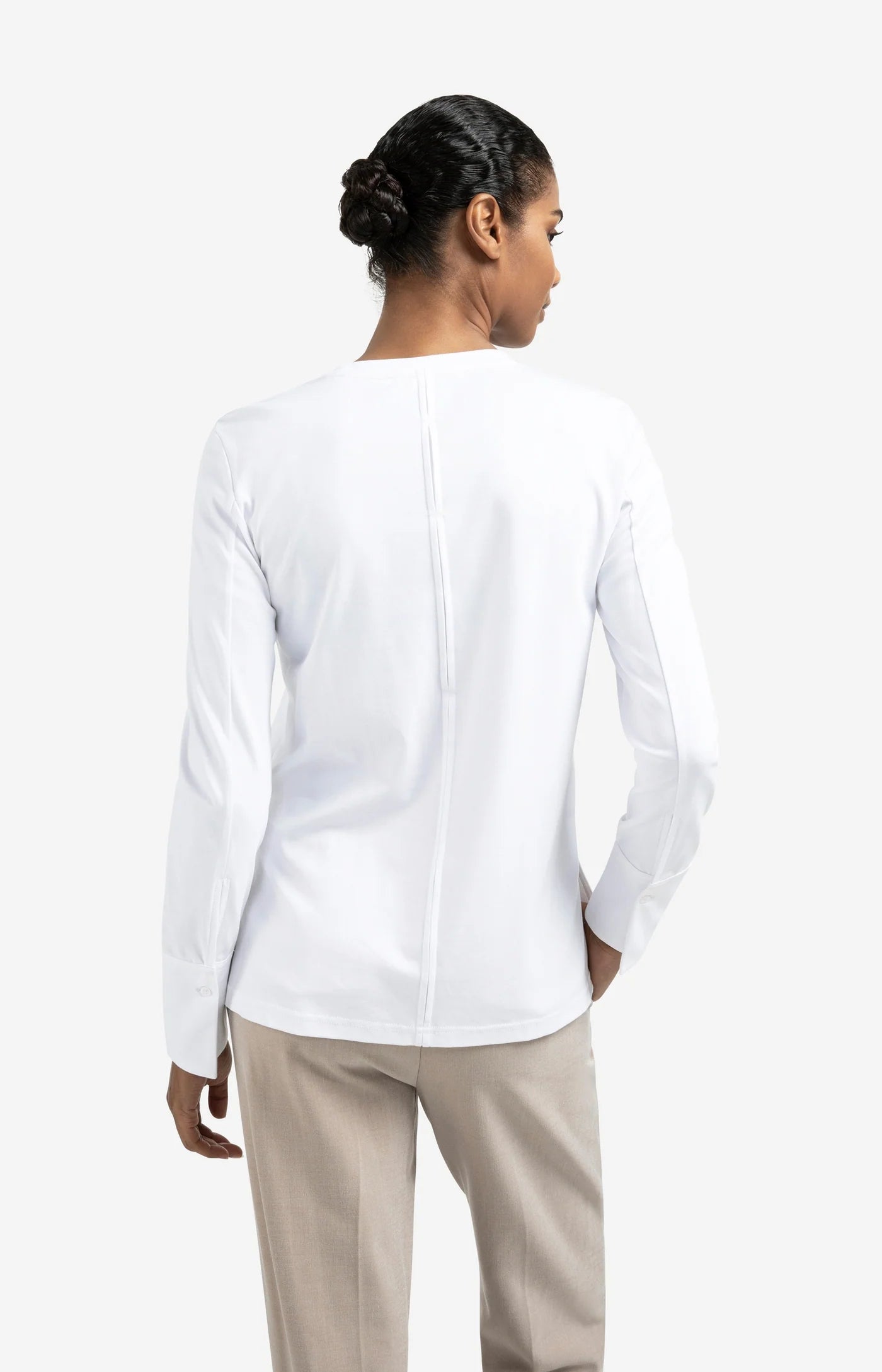 Long Sleeve Jersey Top in White