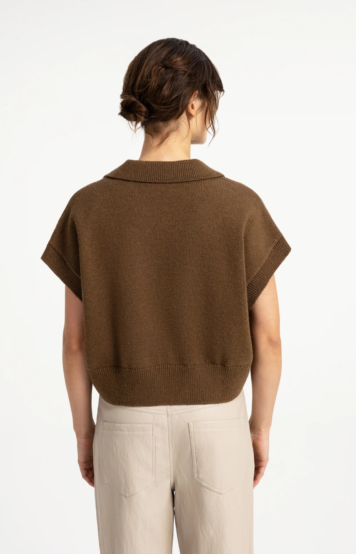 Knitted Spencer with Collar in Teak Brown Melange