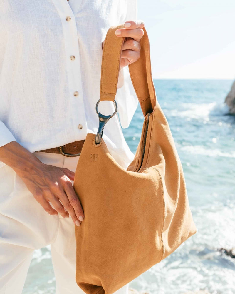 Jackpot Suede Shoulder Bag in Tan