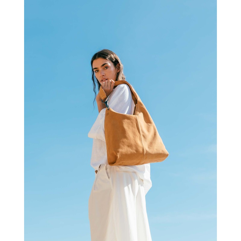 Jackpot Suede Shoulder Bag in Tan