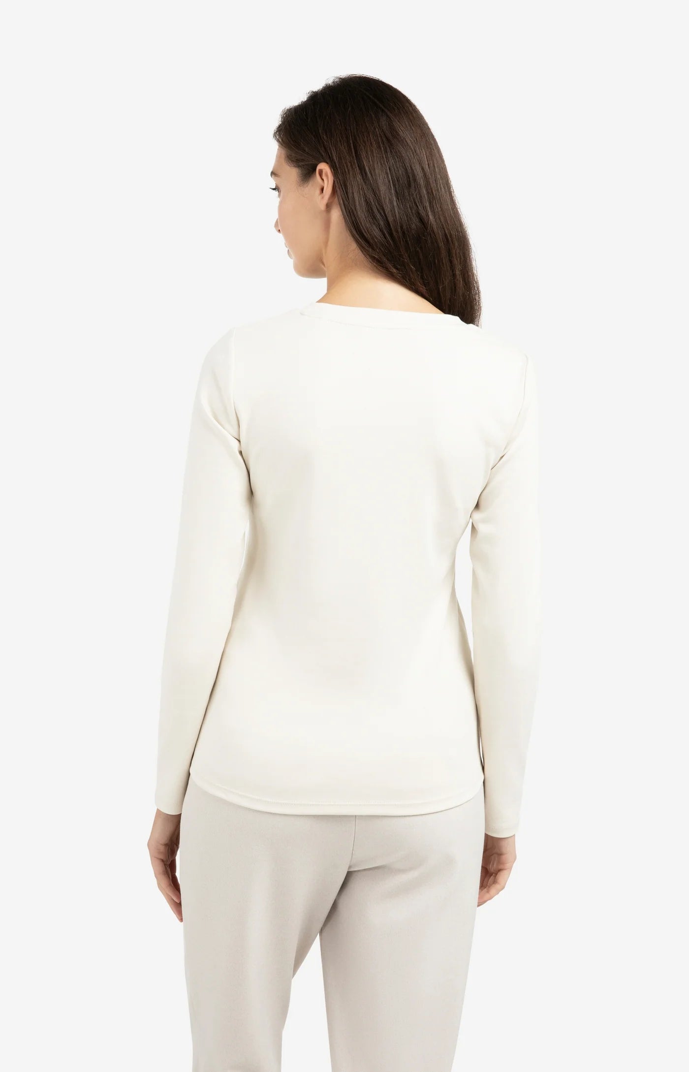 Cotton Long Sleeve Top in Birch Beige