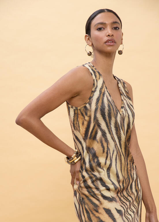 Printed Circular Dress in Brown/Black