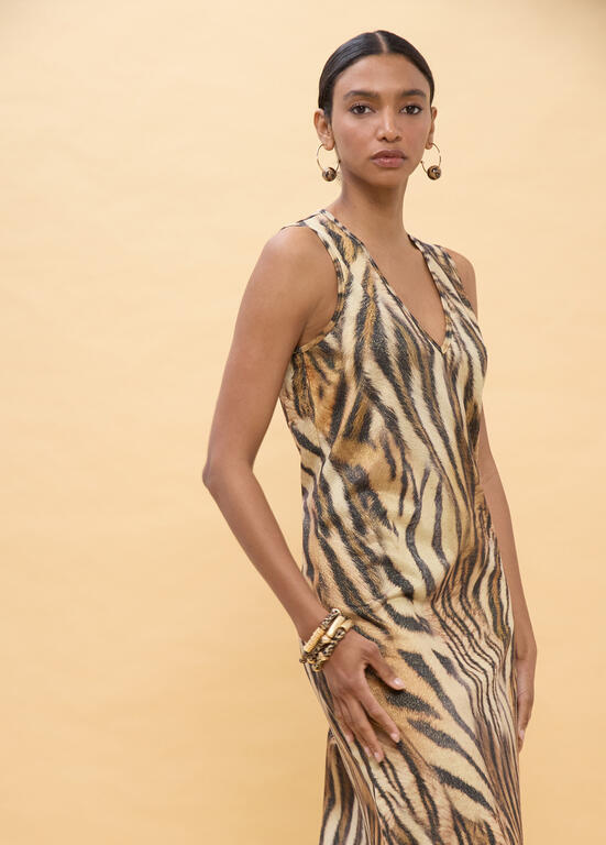 Printed Circular Dress in Brown/Black