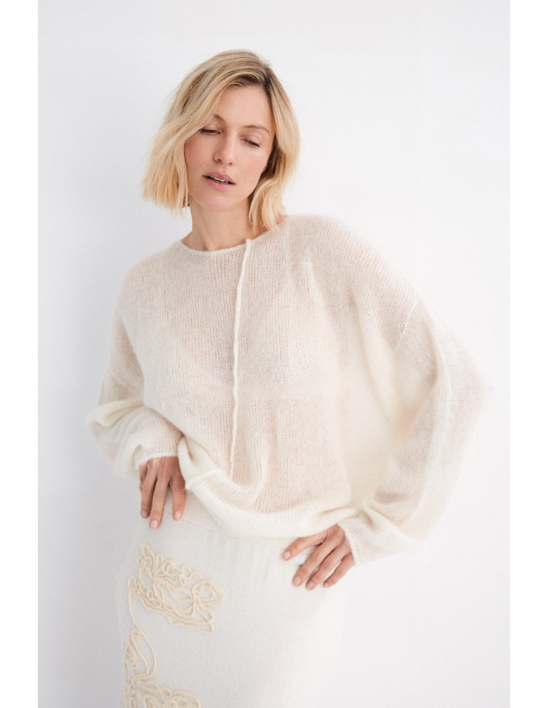 Lumen Round Neck Pullover in Ecru