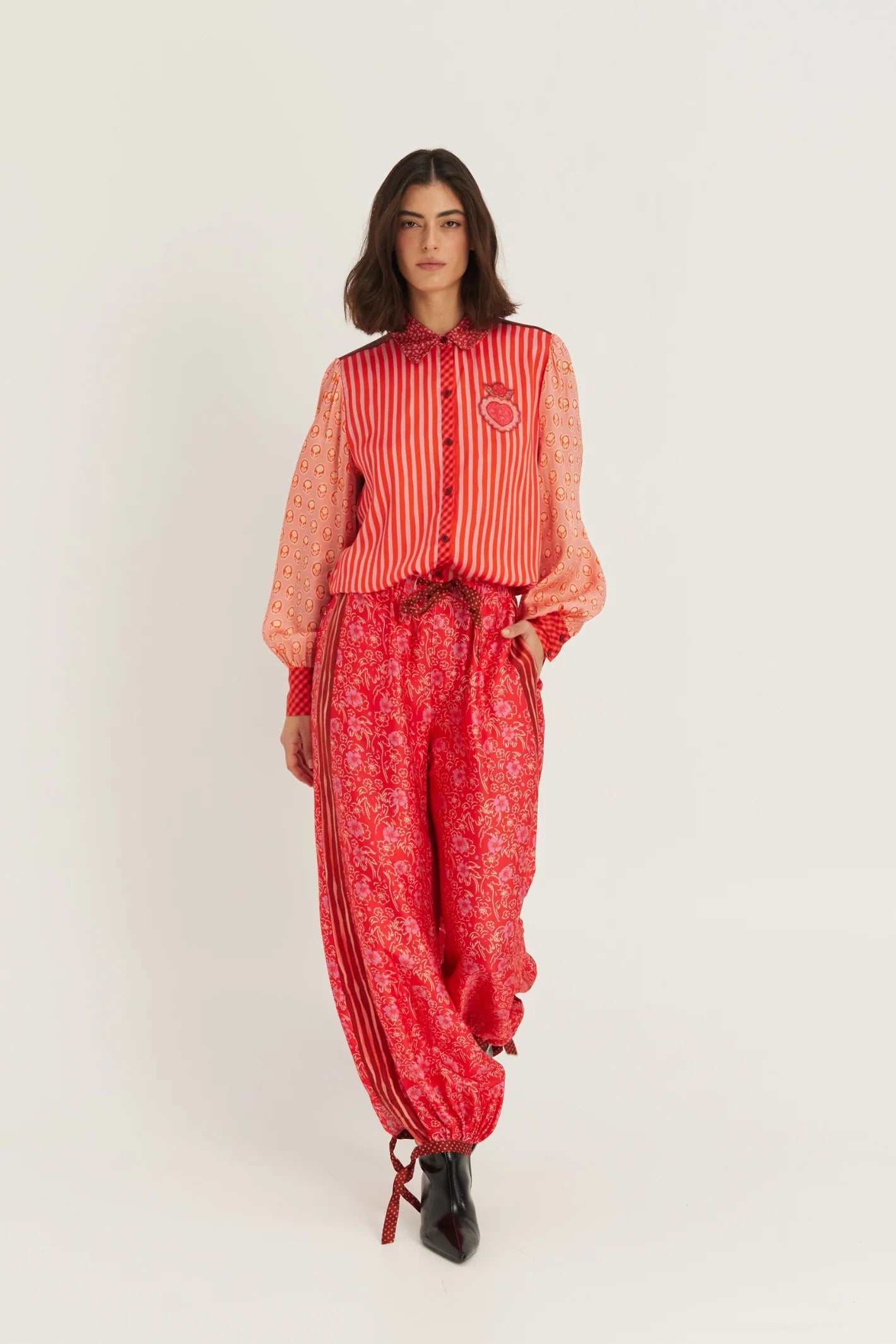 Sola Printed Puff-Sleeve Blouse in Red Aura