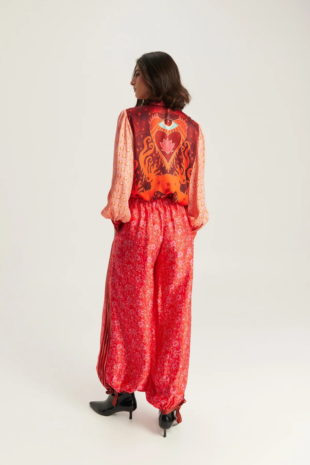 Sola Printed Puff-Sleeve Blouse in Red Aura