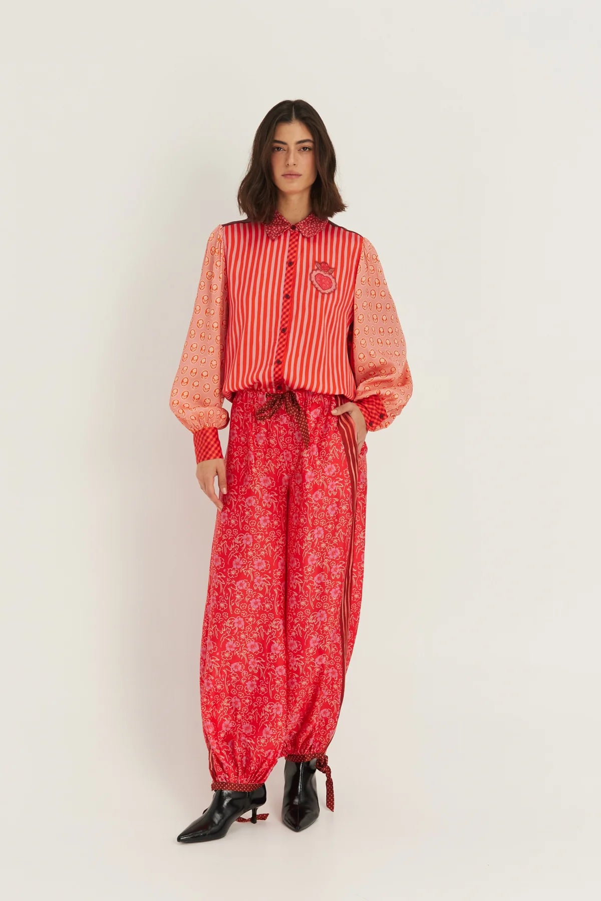 Sola Printed Puff-Sleeve Blouse in Red Aura
