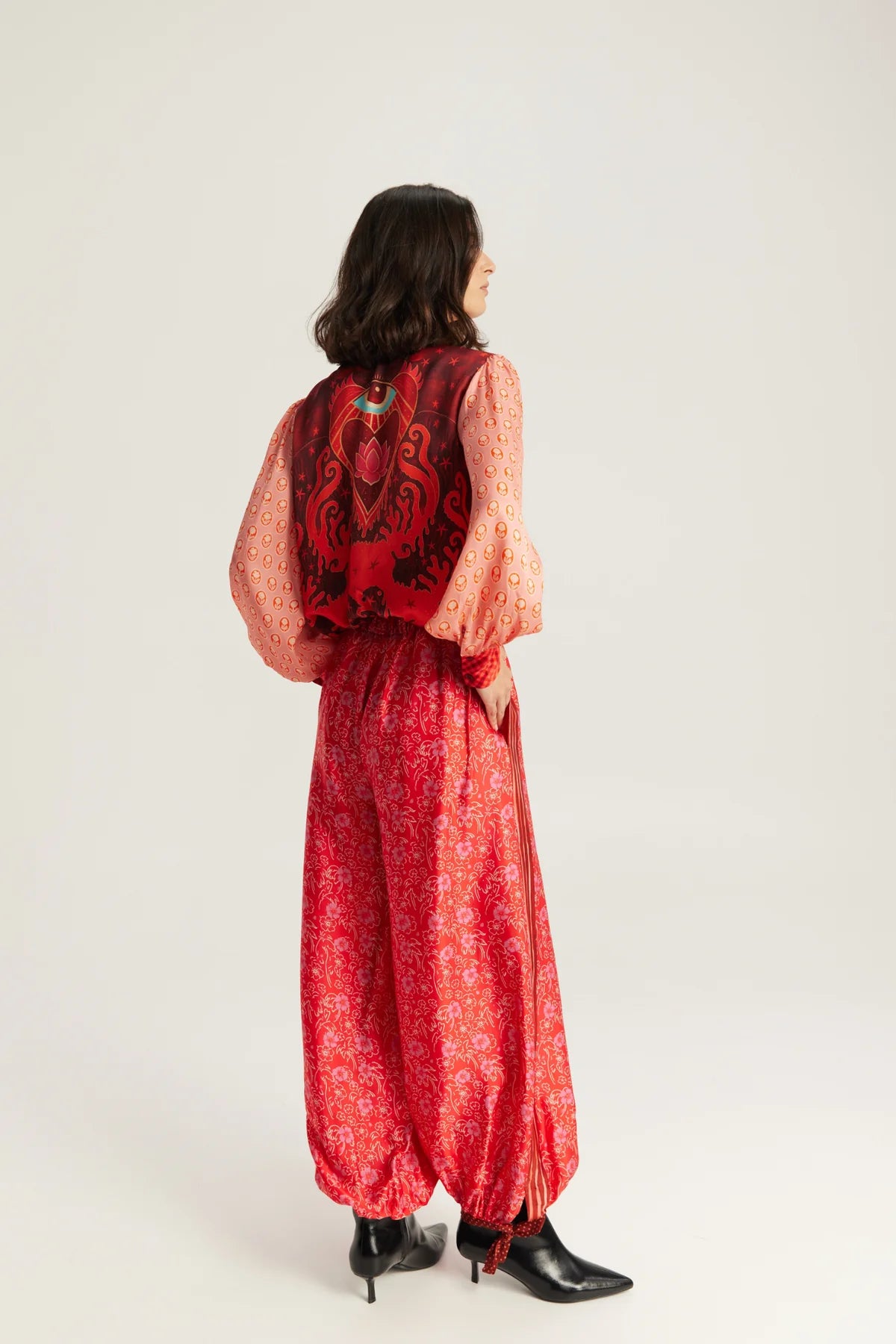 Sola Printed Puff-Sleeve Blouse in Red Aura