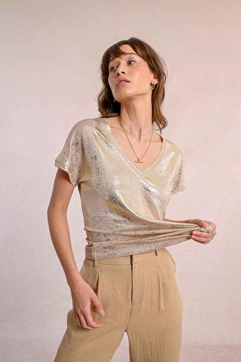 Knitted Tee in Golden Beige