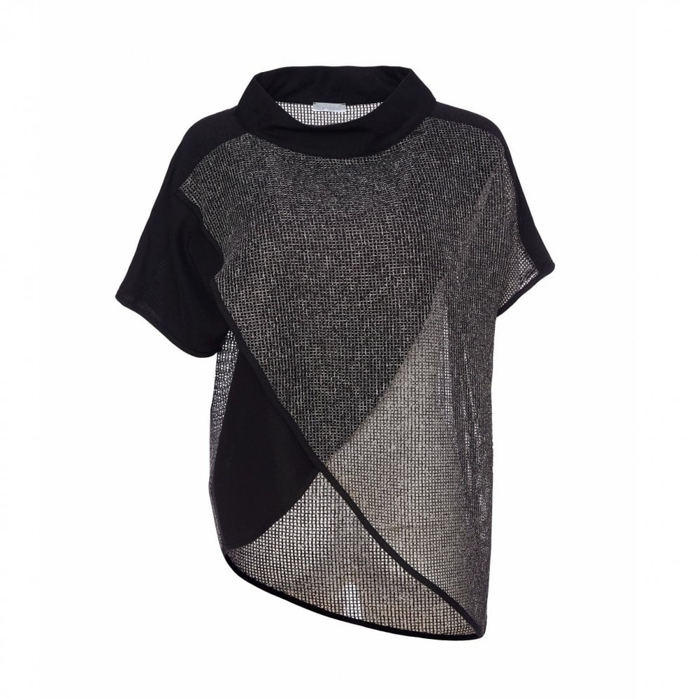 Angled Loose Weave Panel Top in Black/Grey