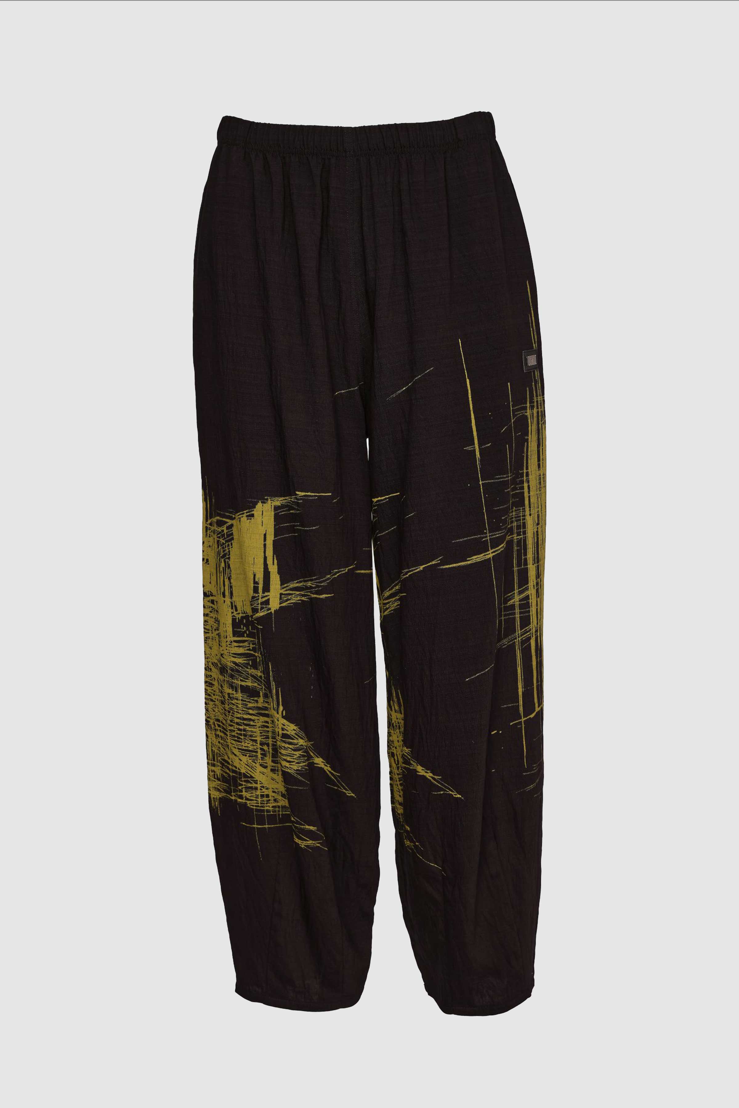 Placement Scribble Print Pull Up Trouser in Black/Avocado
