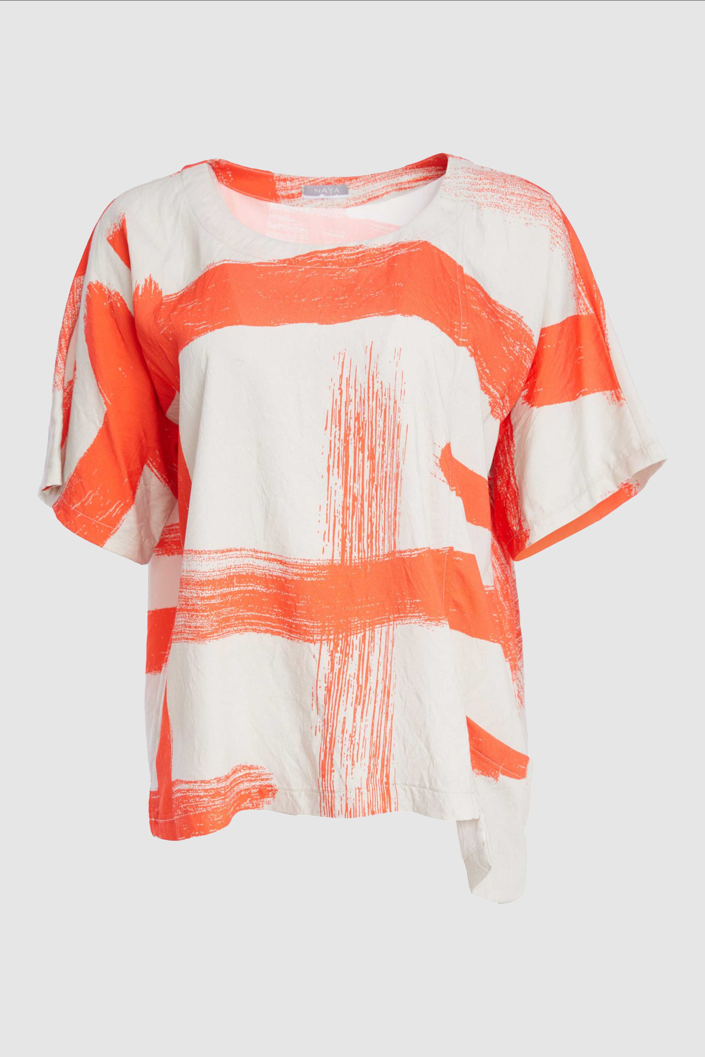 Paintwork Print Round Neck Square Top in Camellia