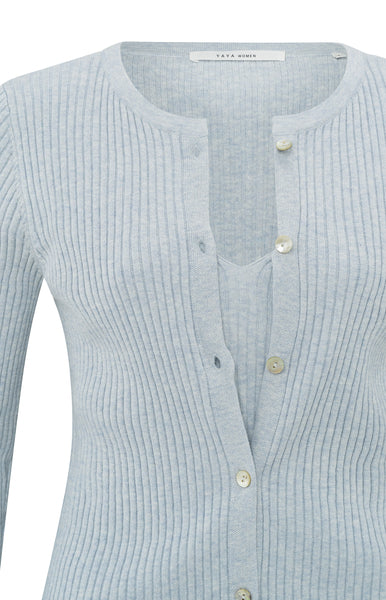 Fake Rib Stitch Cardigan in Grey Dawn Blue