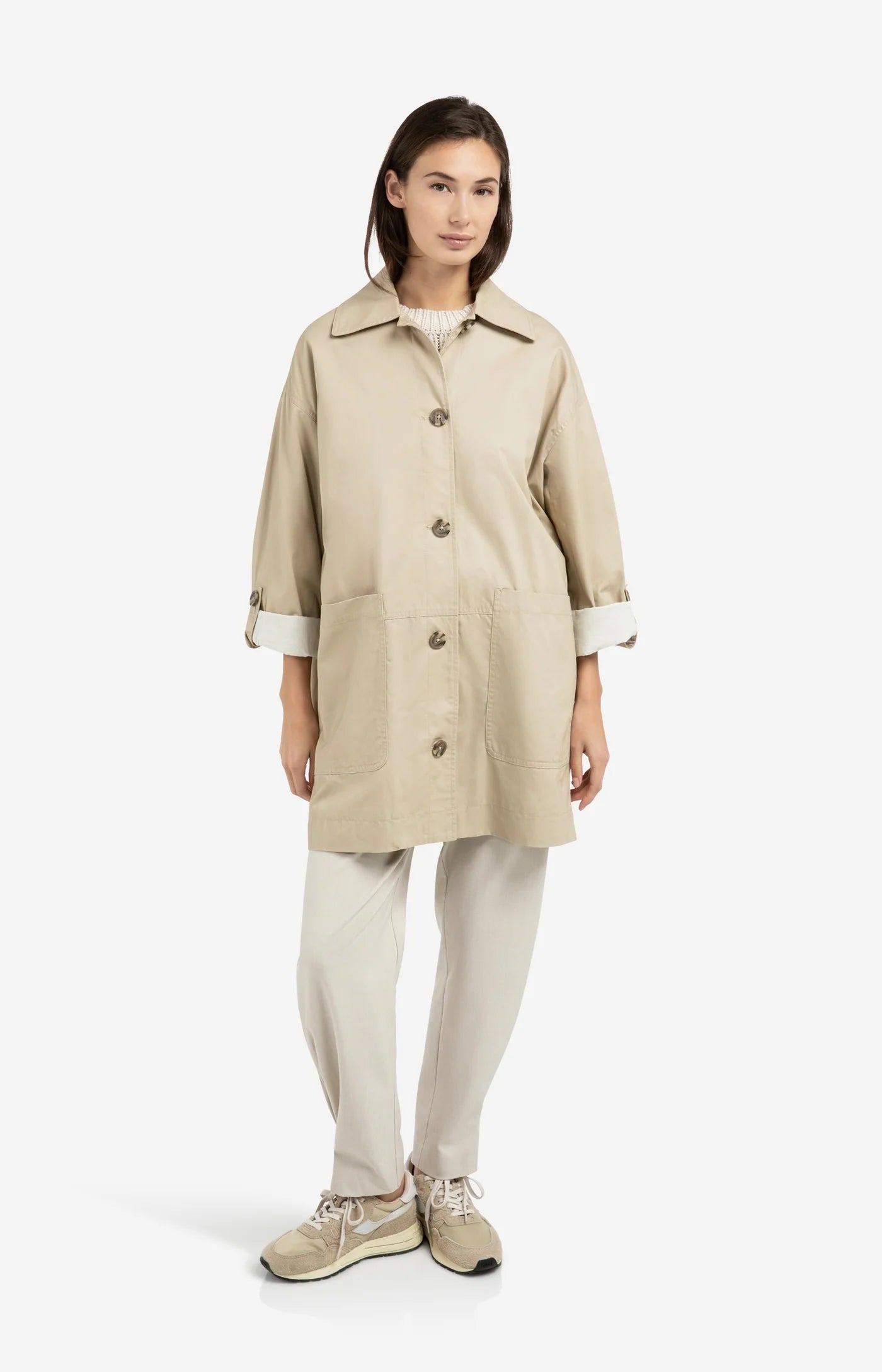 Patch Pockets Oversized Jacket in Sandstone Beige