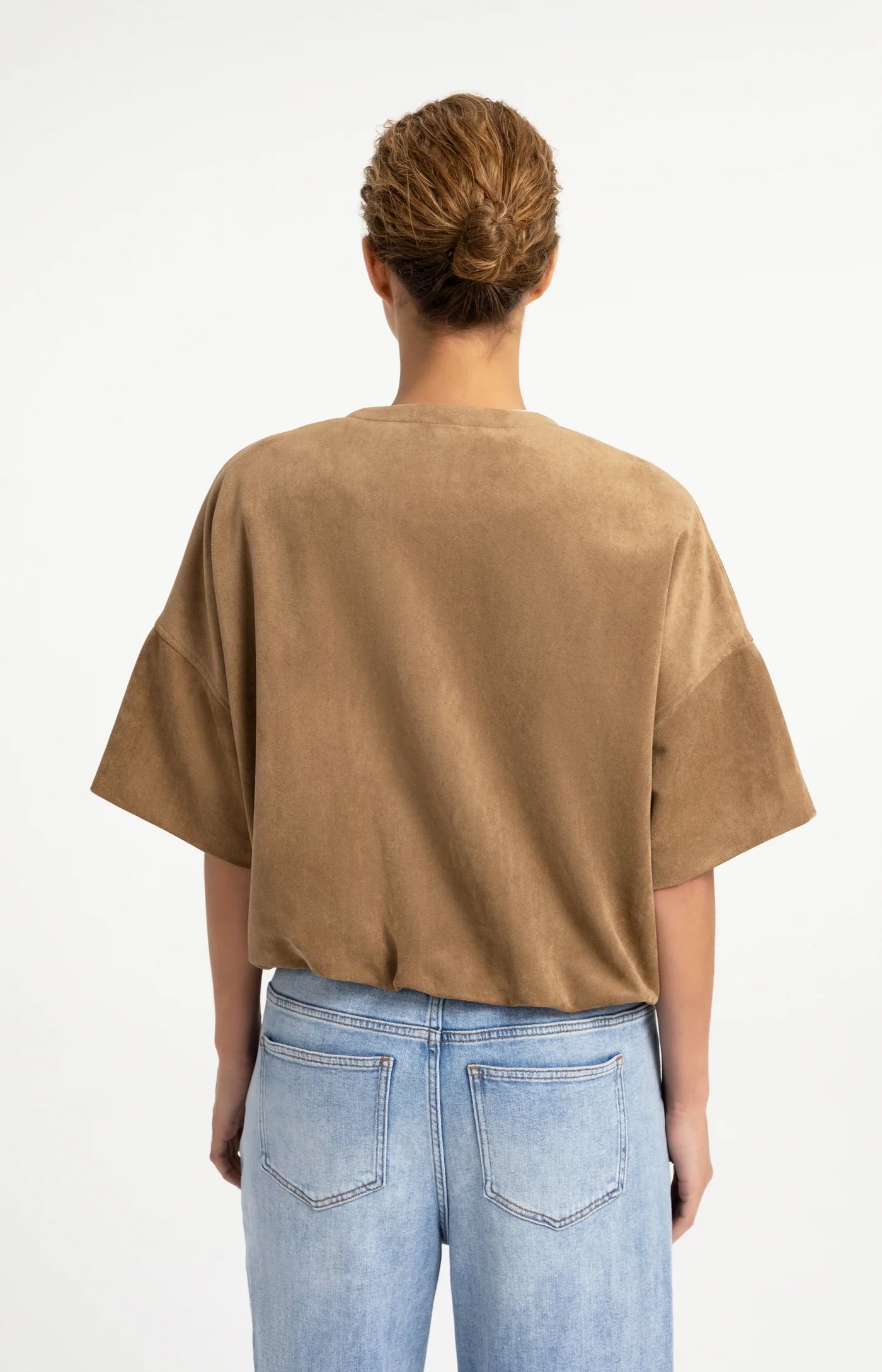 Oversized Suedine Jacket with Balloon Hem in Otter Brown