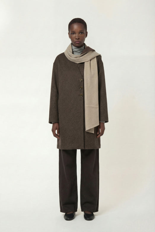 Komichi Wool Blend Coat with Scarf in Chocolate