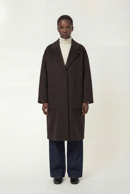 Utellio Long Wool Blend Coat in Chocolate