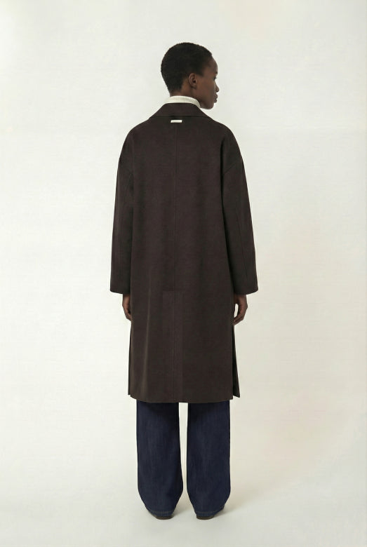 Utellio Long Wool Blend Coat in Chocolate