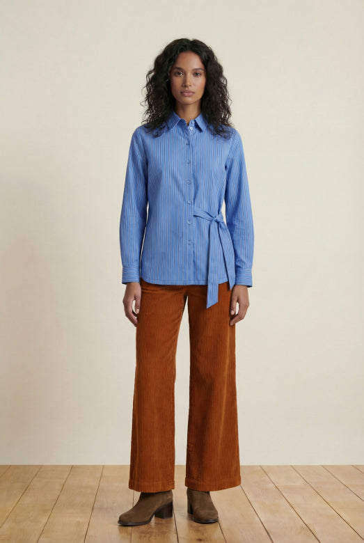 Gessy-S Tie Waist Stripe Shirt in Blue