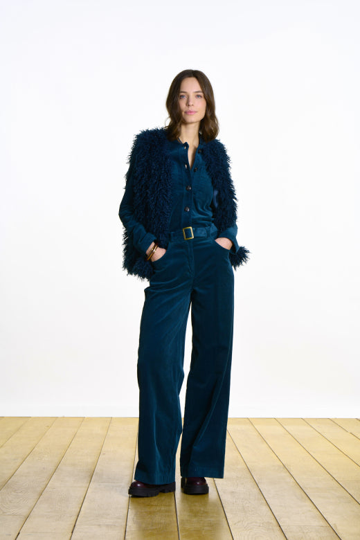 Edma Faux Fur Gilet in Petrol