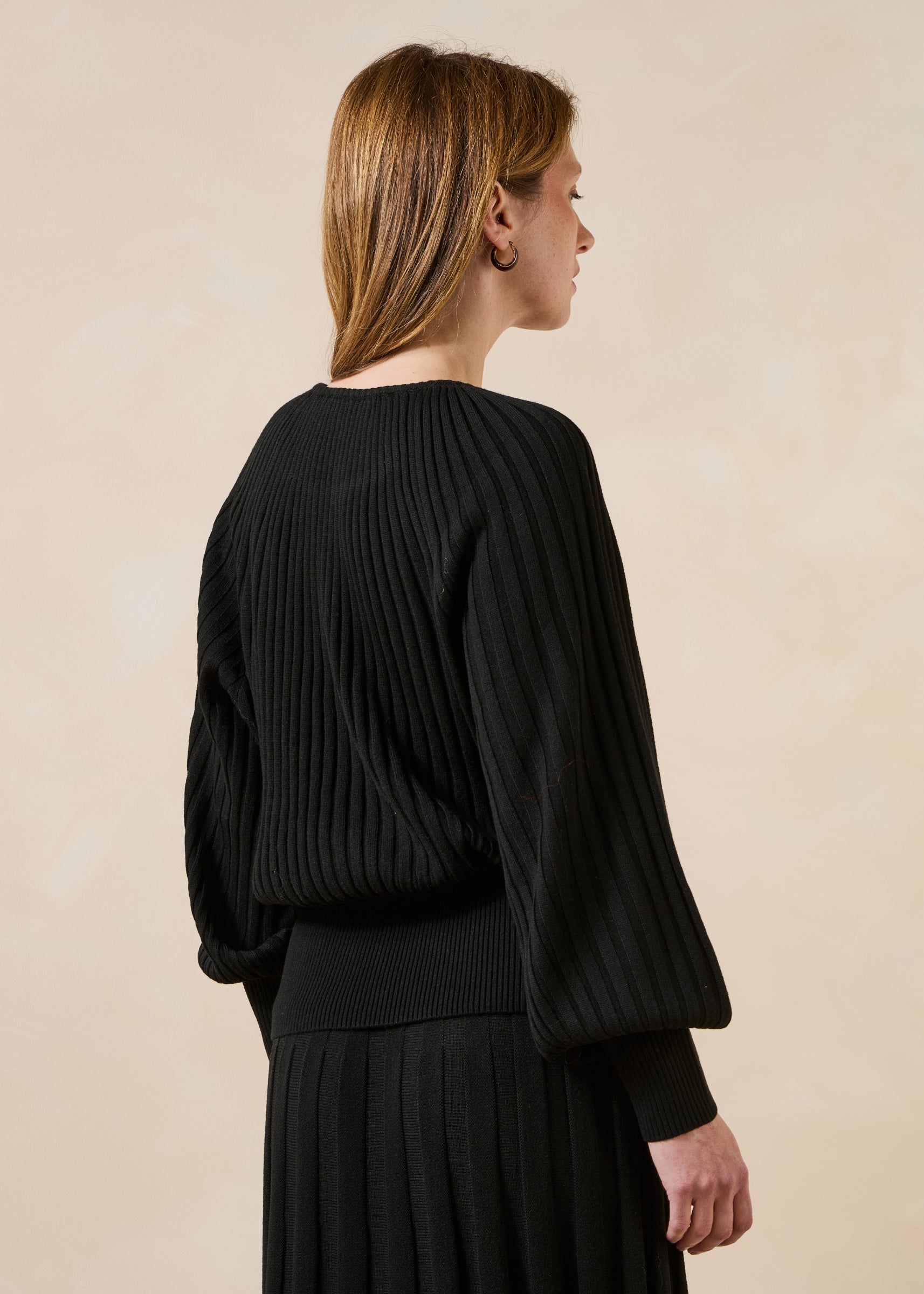 Gela Pleated Knit Jumper in BLACK