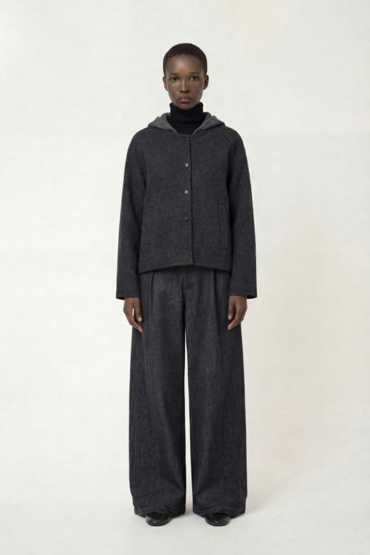 Morina Hooded Wool Blend Jacket in Light Grey/Anthracite