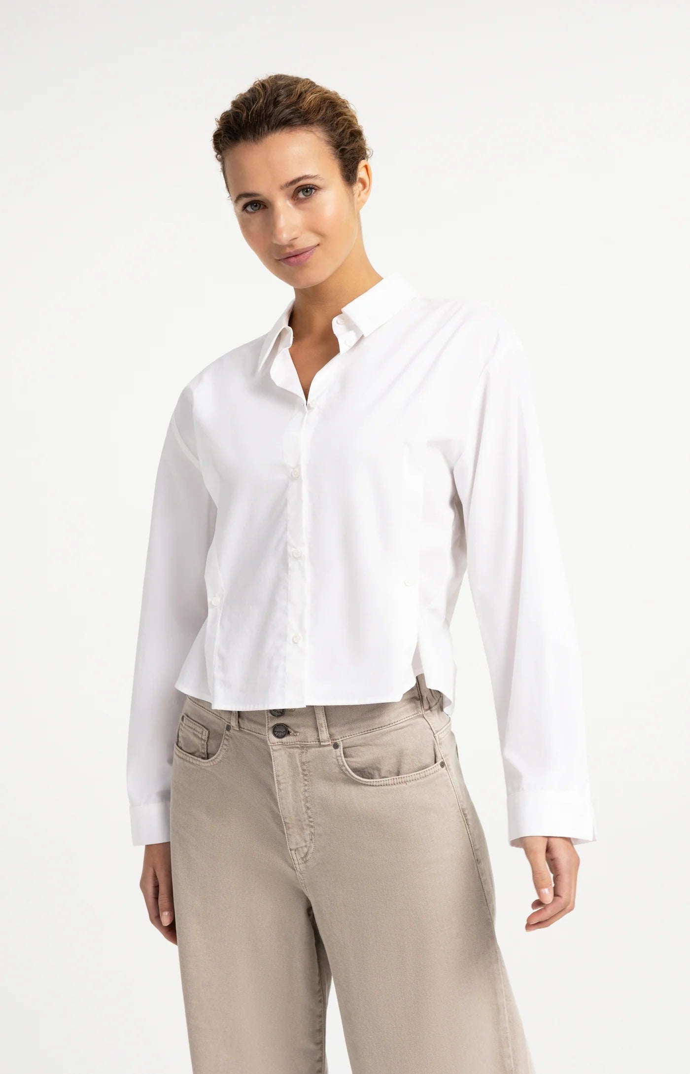Poplin Blouse with Button Detail in Pure White