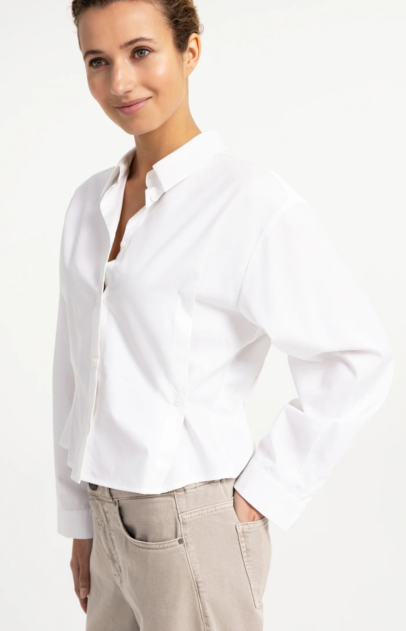 Poplin Blouse with Button Detail in Pure White