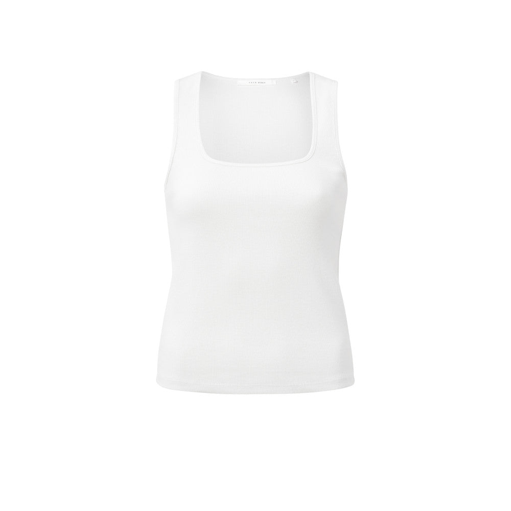 Square Neck Ribbed Top in Pure White