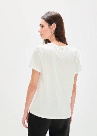 Rounded Logo T-shirt with Rhinestones in White