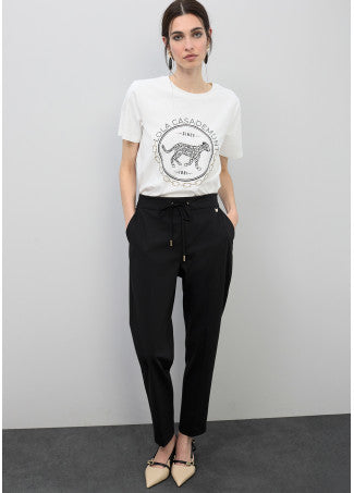 Rounded Logo T-shirt with Rhinestones in White