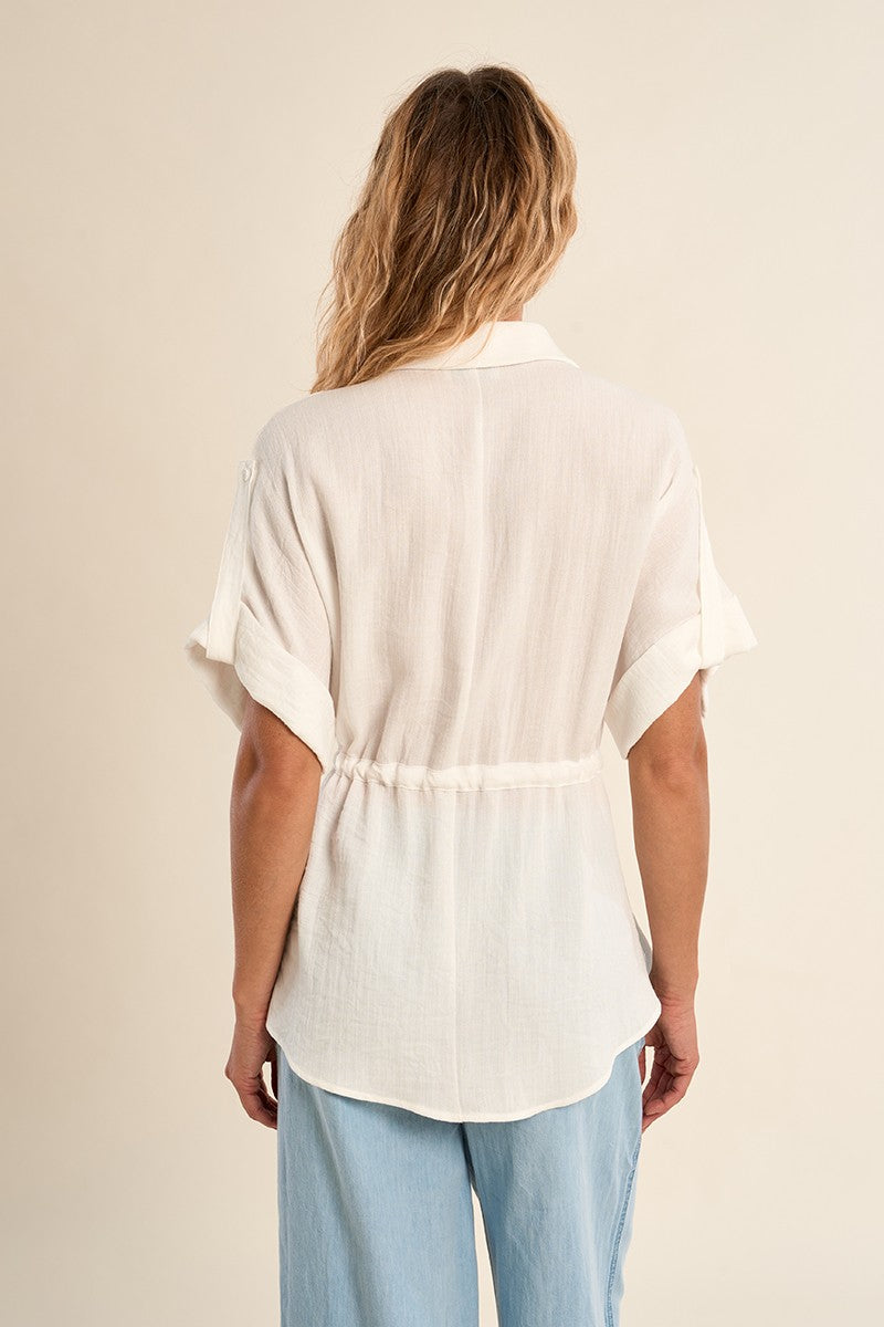 Knotted Safari Blouse in Light Khaki