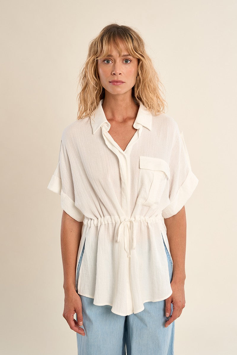 Knotted Safari Blouse in Light Khaki