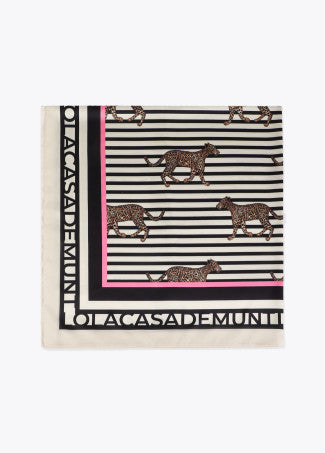 Striped and Leopard Print Satin Scarf in Black/Multi