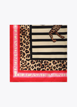Satin Scarf with Contrast Print in Black/Multi